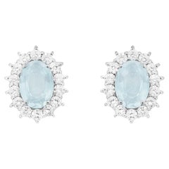 18k White Gold, Diamonds and Aquamarines Stud Earrings