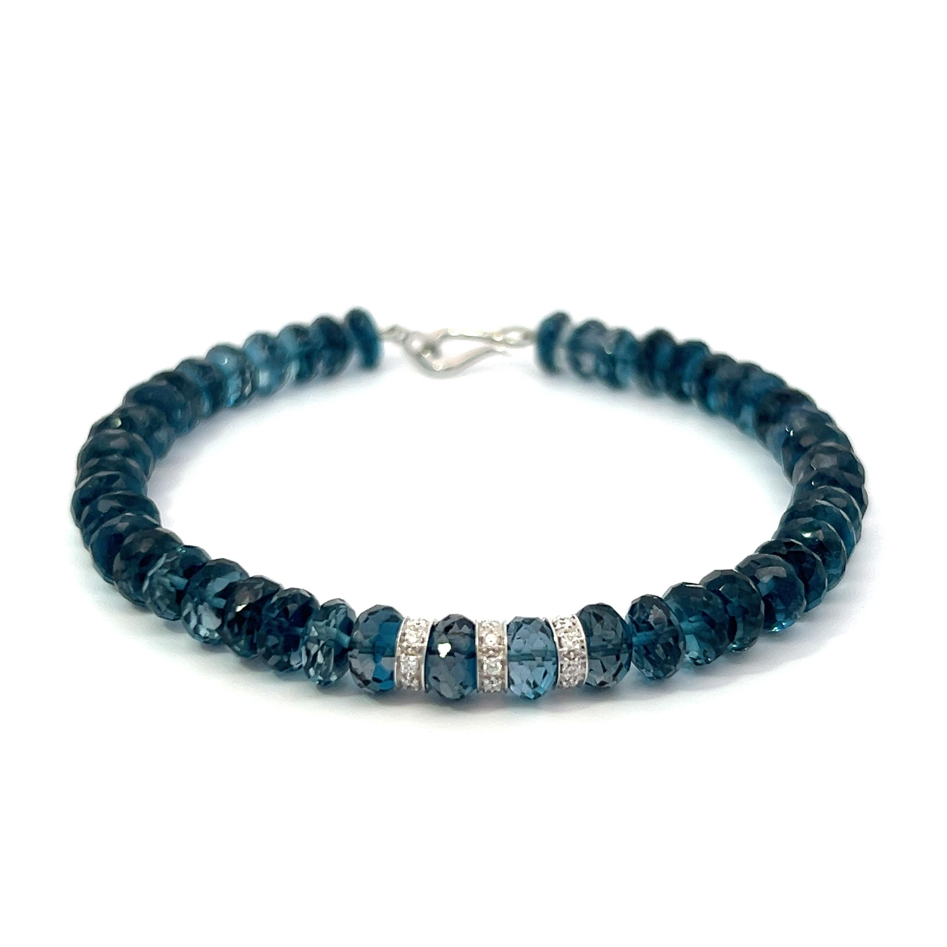 The London Blue Topaz Bead Bracelet, meticulously crafted to captivate and enchant. Each bead of this bracelet boasts the allure of gem-quality London Blue Topaz, emanating a mesmerizing deep blue hue that is both luxurious and striking.