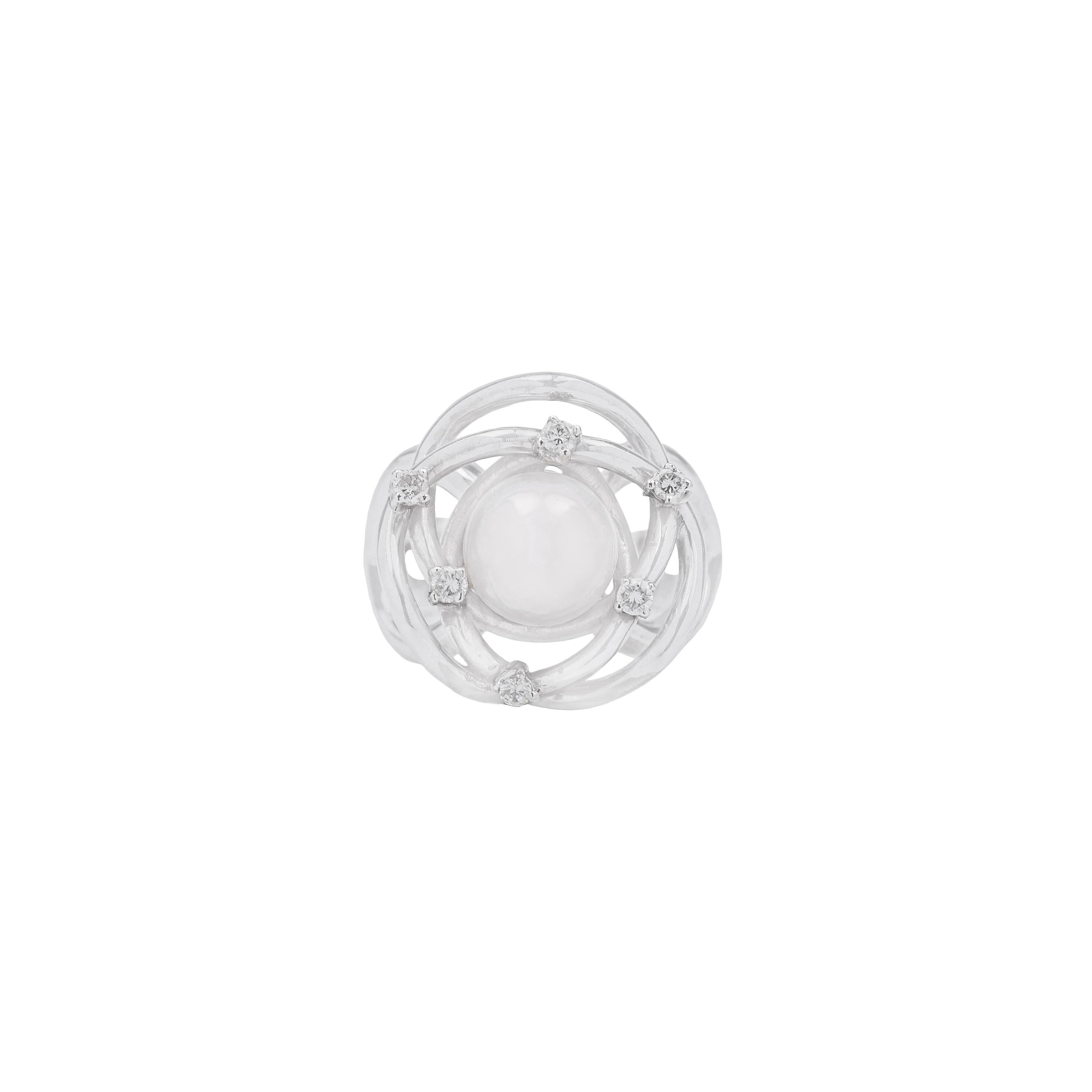 Im Angebot: 18 Karat Weißgold Ring mit Diamanten und Perlen () 2