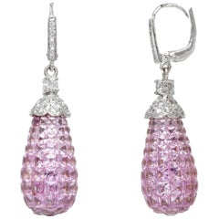 18 Karat White Gold Diamonds and Pink Sapphire Drop Earrings