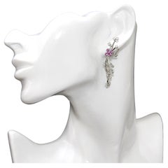 Stefan Hafner 18K White Gold, Diamonds and Pink Sapphire Flower Earrings