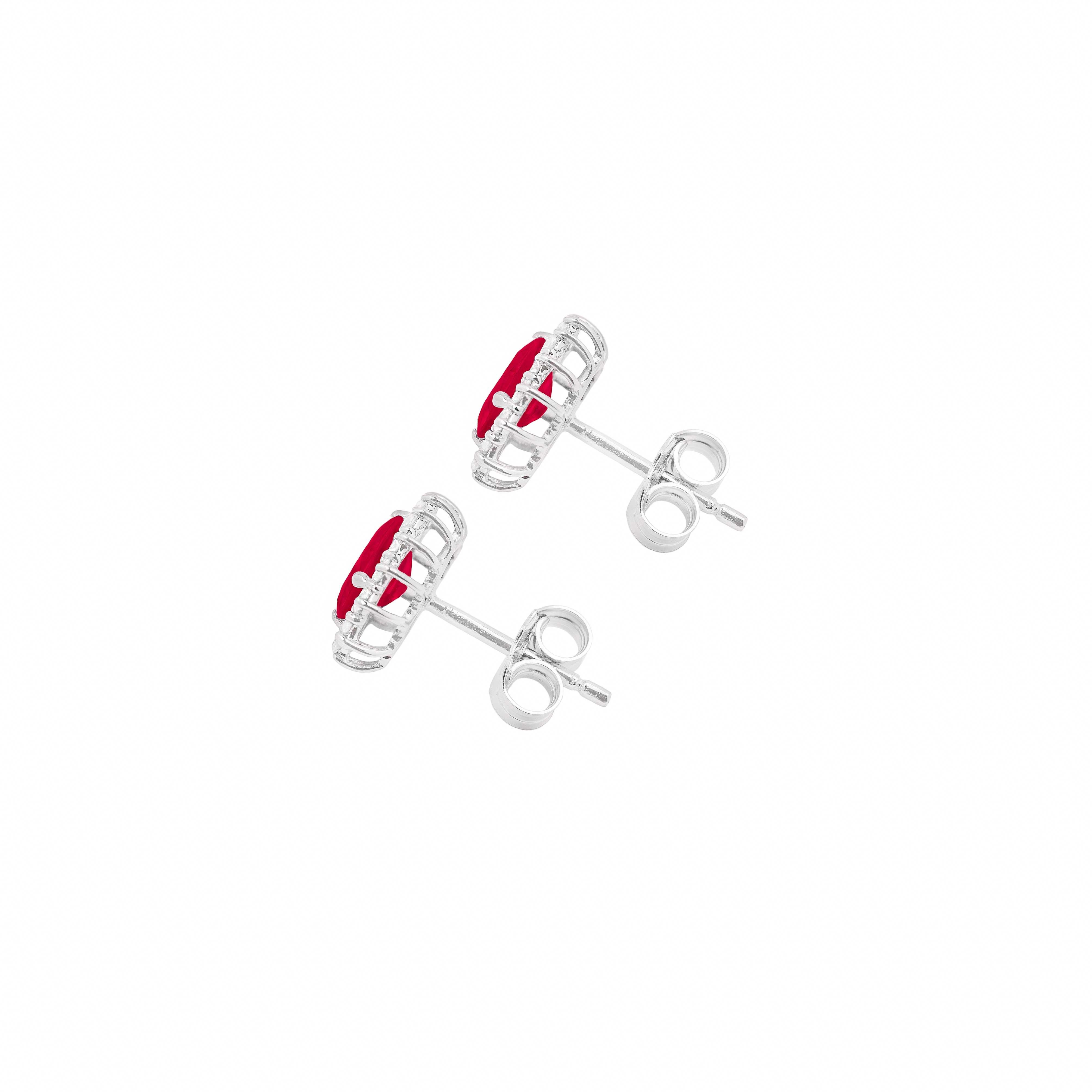 Contemporary 18k White Gold, Diamonds and Rubies Stud Earrings