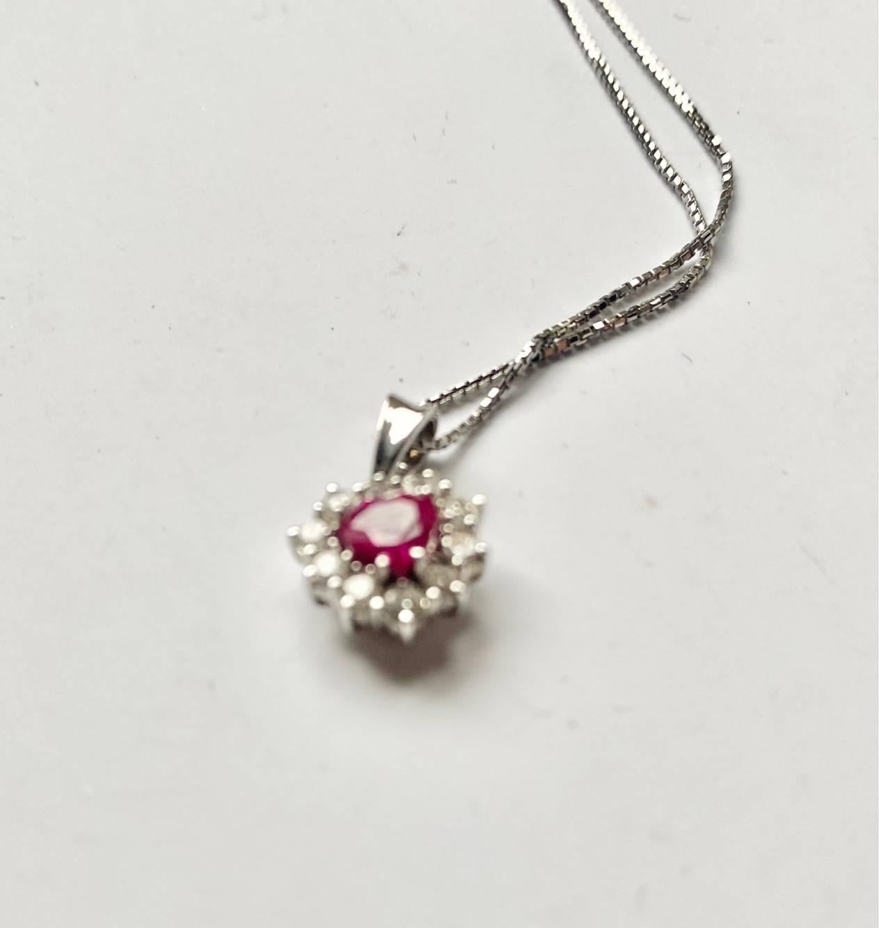Bead 18K White Gold Diamonds Ruby Heart Pendant Necklace
