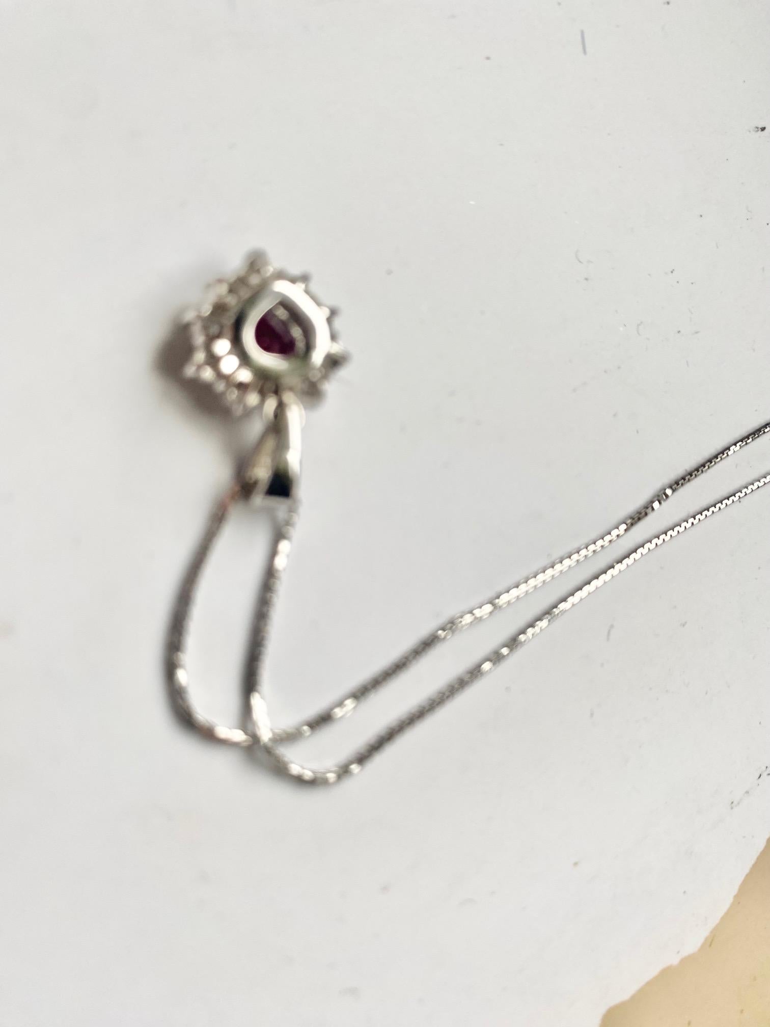 Women's or Men's 18K White Gold Diamonds Ruby Heart Pendant Necklace