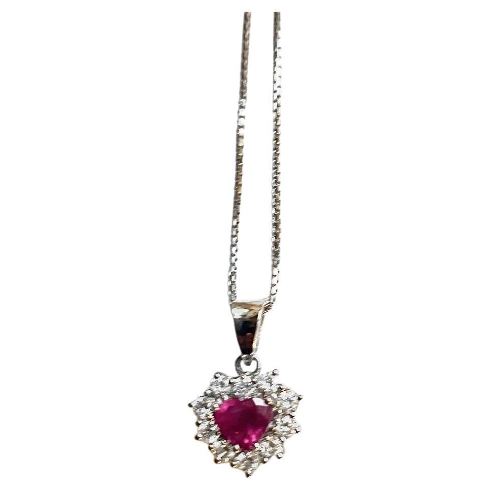 18K White Gold Diamonds and Ruby Heart Shape Pendant Necklace 

pendant: 2x1cm 
43cm chain length 

condition is pre-owned, like new