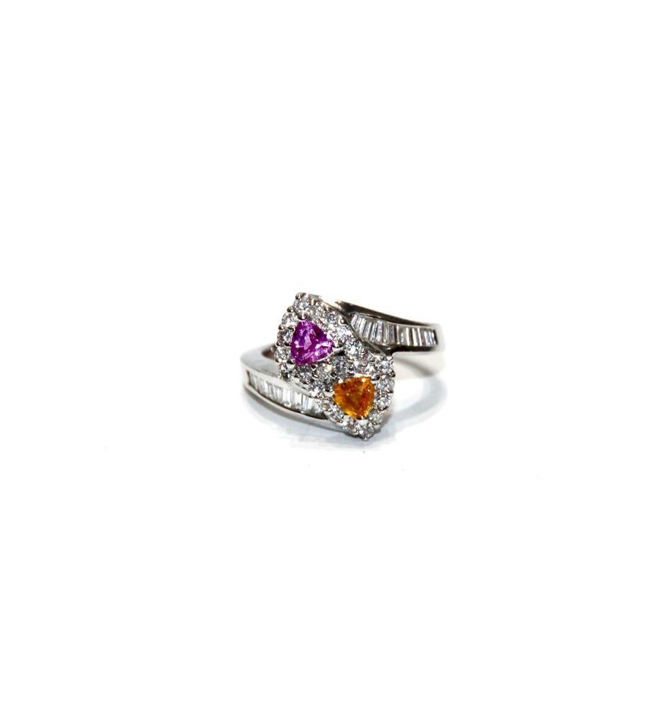 18K White Gold, Diamonds and Sapphire Ring
Diamonds 0.5ctw
Pink Sapphire 0.39ct
Yellow Sapphire 0.38ct
Retail $6,300.00