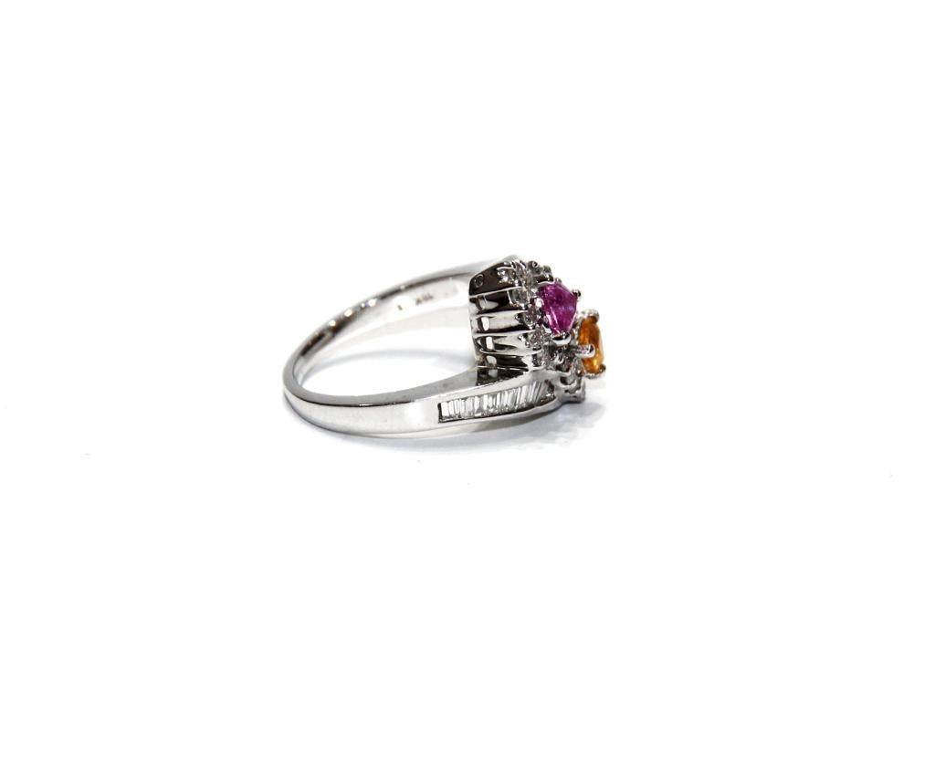 Brilliant Cut 18K White Gold, Diamonds and Sapphire Ring For Sale