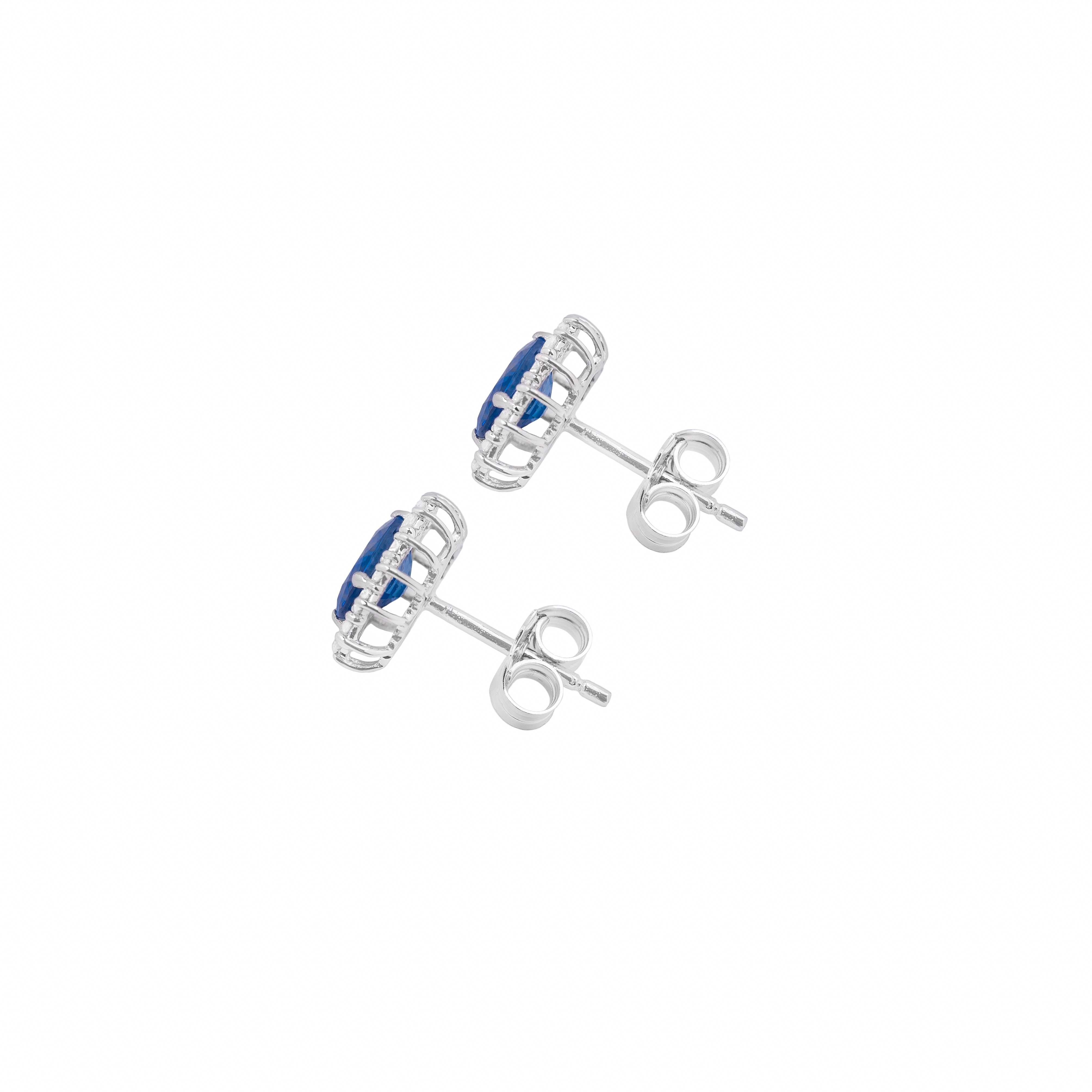 Marquise Cut 18k White Gold, Diamonds and 1.9ct Sapphires Stud Earrings For Sale