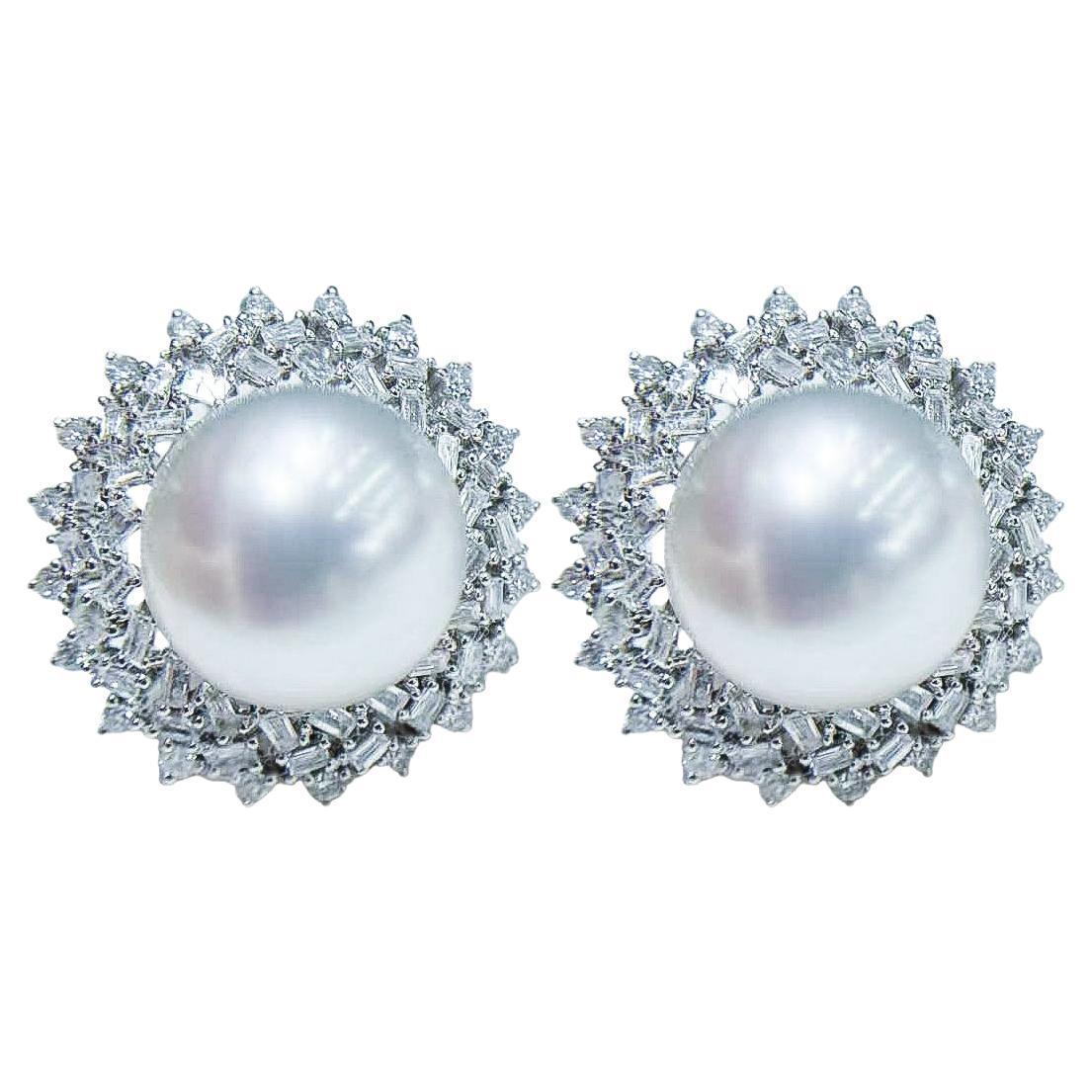 【Crown Radiance】Regal Halo Aurora South Sea Pearl Diamond Stud Earrings