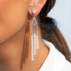 18K White Gold, Diamonds, Baby Akoya Pearls, Earrings