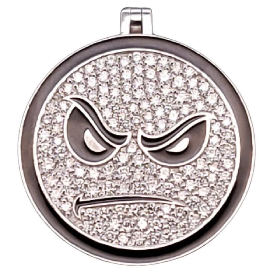 Ciondolo Emoji in oro bianco 18K con diamanti e smalto Custom MADE in vendita
