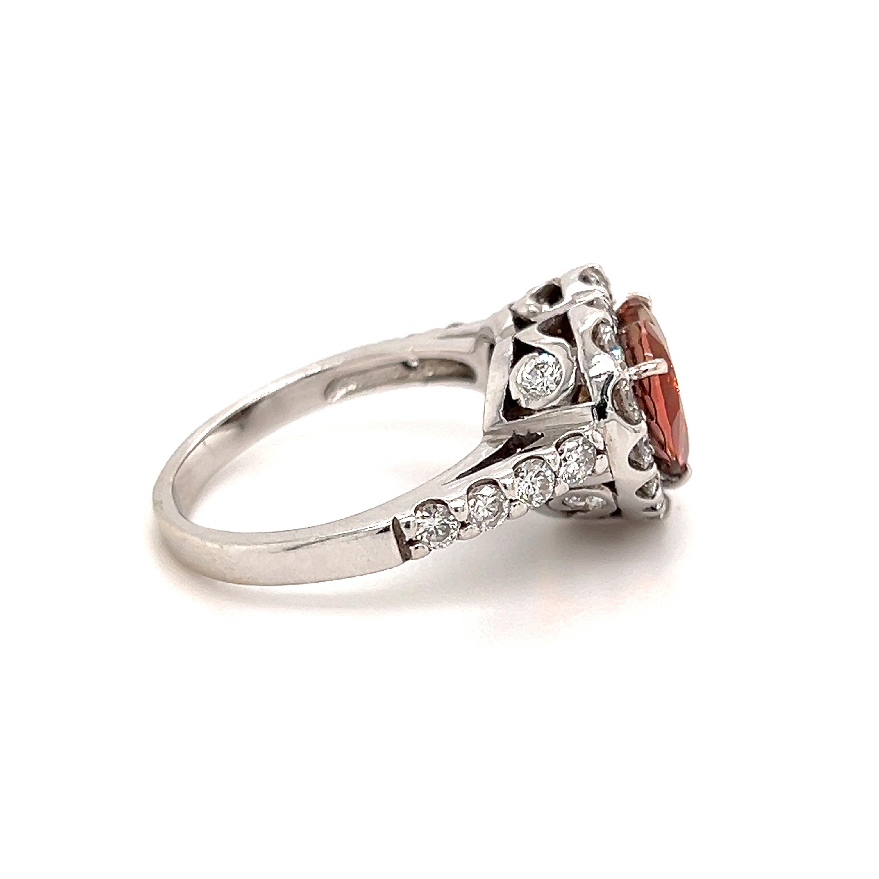 Modern 18K White Gold Diamonds Heart Shape Red Tourmaline Cocktail Ring For Sale