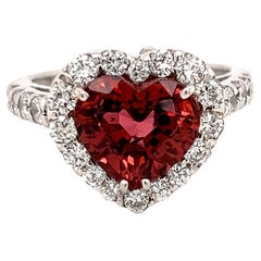 18K White Gold Diamonds Heart Shape Red Tourmaline Cocktail Ring