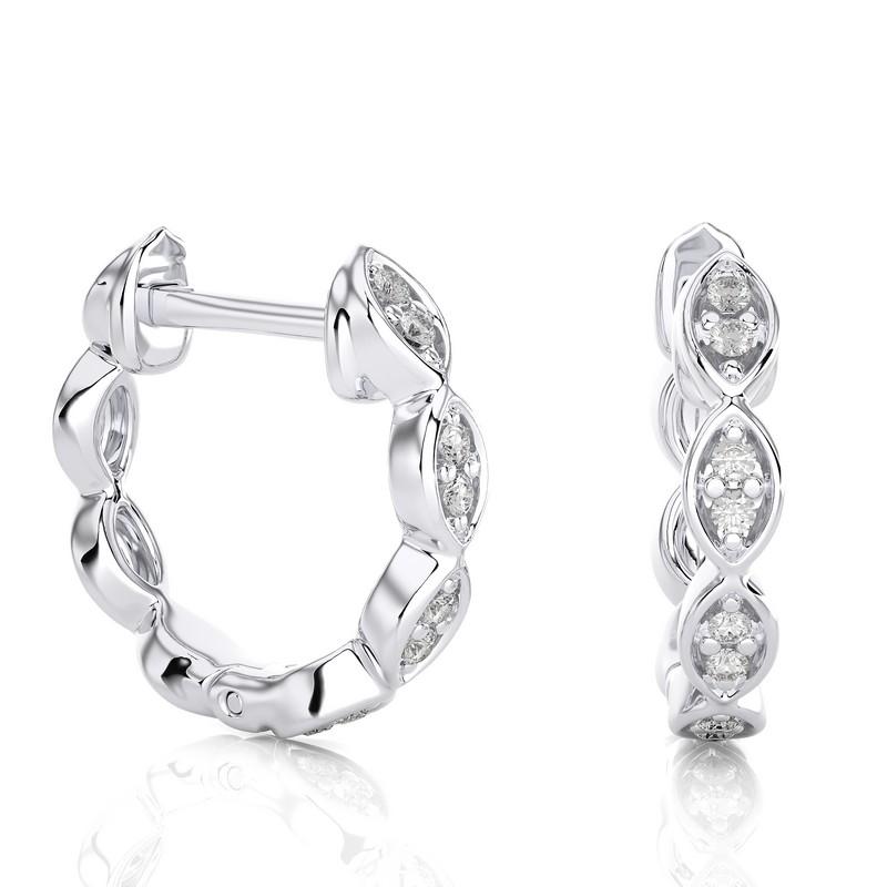 Modern 18K White Gold Diamonds Huggie Earring -0.07 CTW For Sale