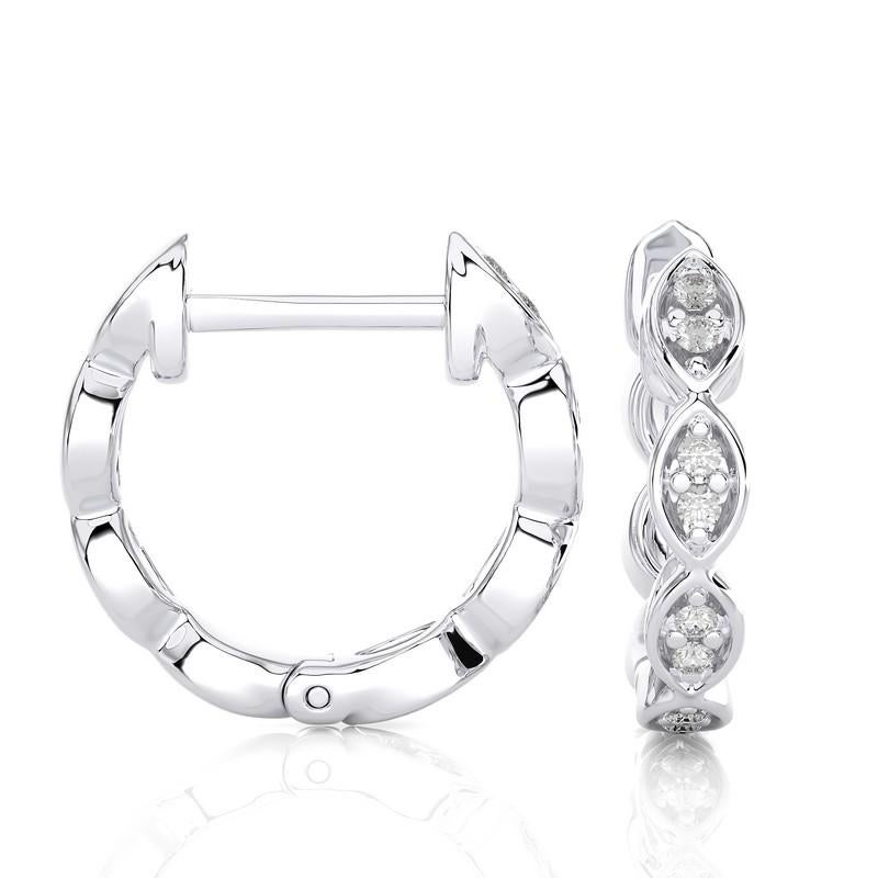 Round Cut 18K White Gold Diamonds Huggie Earring -0.07 CTW For Sale