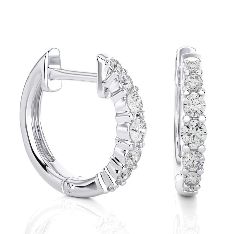Modern 18K White Gold Diamonds Huggie Earring -0.35 CTW For Sale