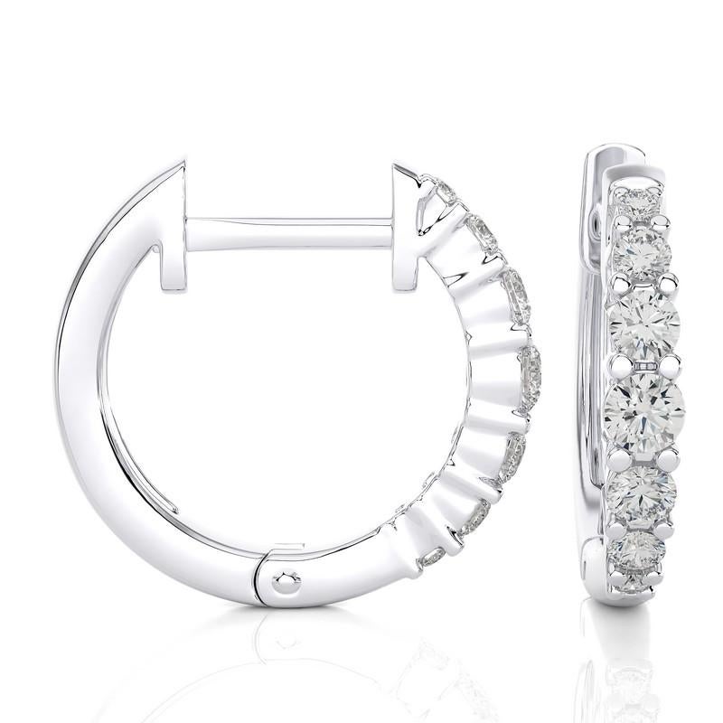Round Cut 18K White Gold Diamonds Huggie Earring -0.35 CTW For Sale