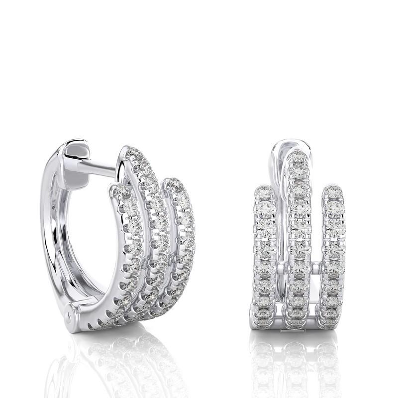 Modern 18K White Gold Diamonds Huggie Earring -0.40 CTW For Sale