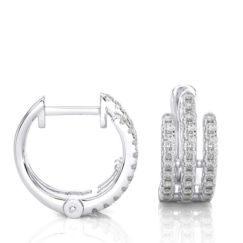 Round Cut 18K White Gold Diamonds Huggie Earring -0.40 CTW For Sale