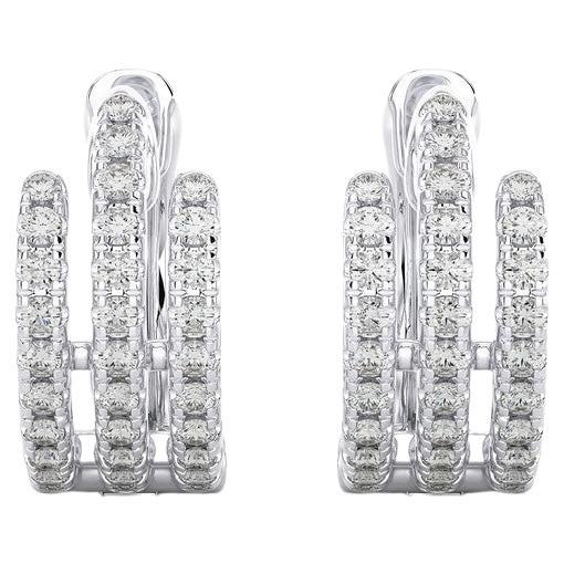 Boucle d'oreille Huggie en or blanc 18K avec diamants -0.40 CTW