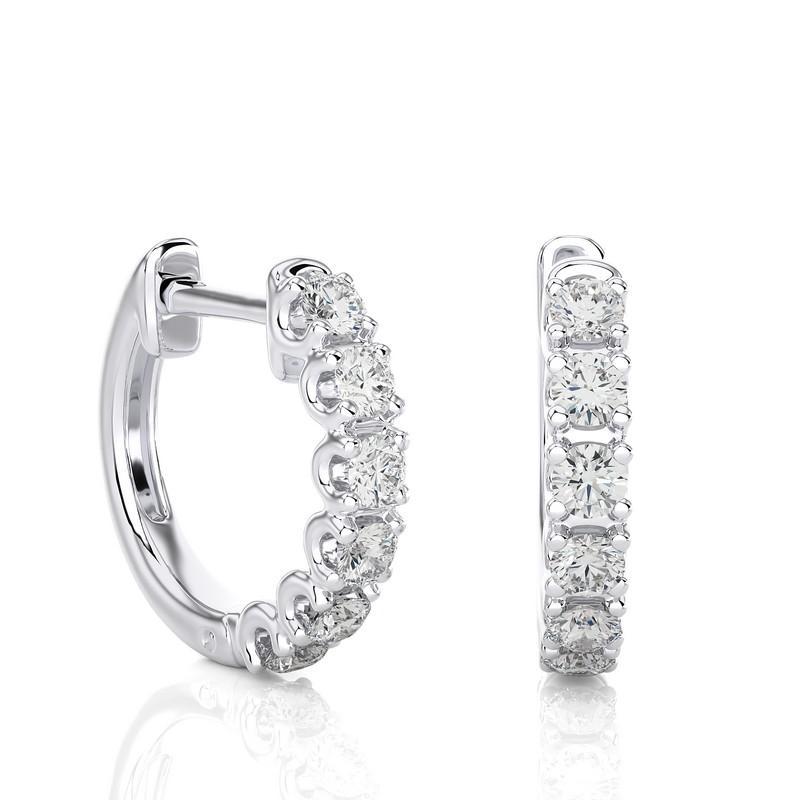 Modern 18K White Gold Diamonds Huggie Earring -0.46 CTW For Sale