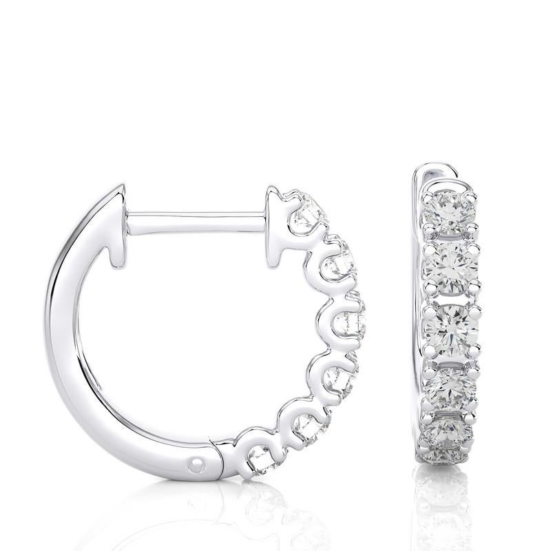 Round Cut 18K White Gold Diamonds Huggie Earring -0.46 CTW For Sale