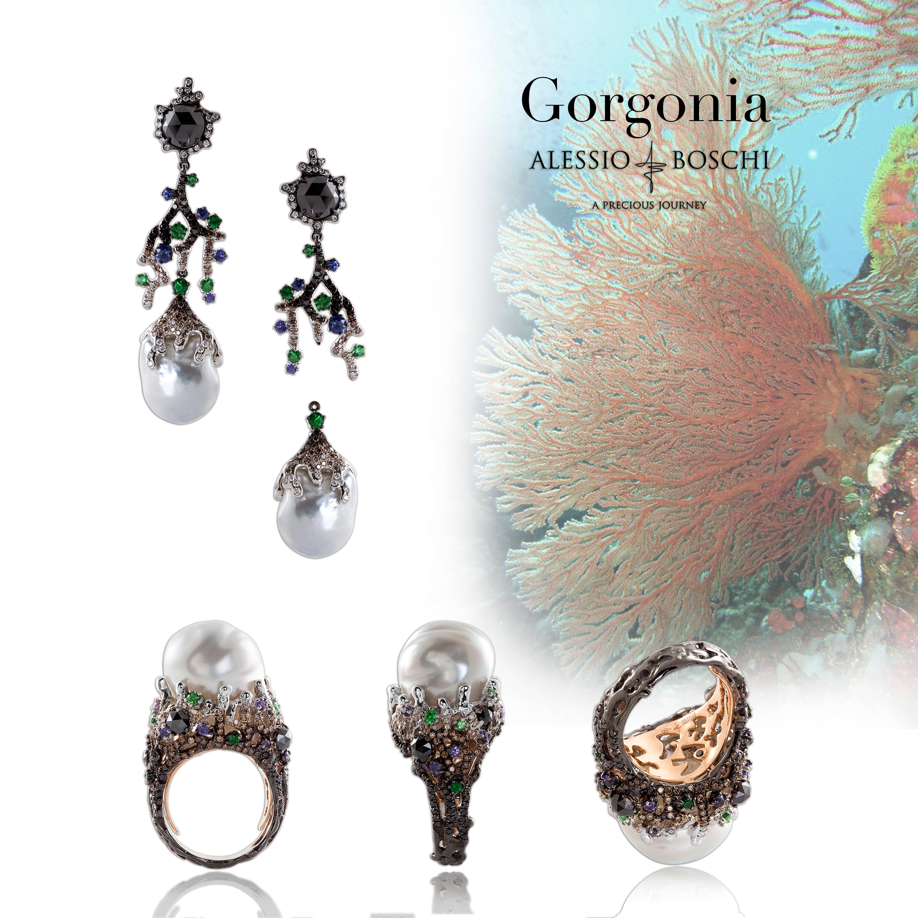 18k White Gold, Diamonds, Purple Sapphires, Tsavorites, Baroque Pearls, Earrings For Sale 1
