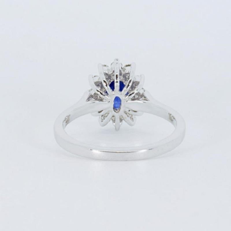 Women's 18K White Gold Diana Ring with 1.1 total Ct of Diamonds and Sapphire, NGI Cert For Sale
