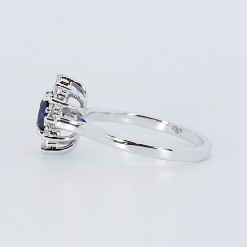 18K White Gold Diana Ring with 1.1 total Ct of Diamonds and Sapphire, NGI Cert For Sale 1