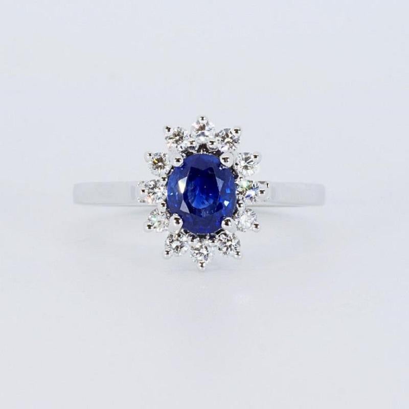 18K White Gold Diana Ring with 1.1 total Ct of Diamonds and Sapphire, NGI Cert For Sale 2