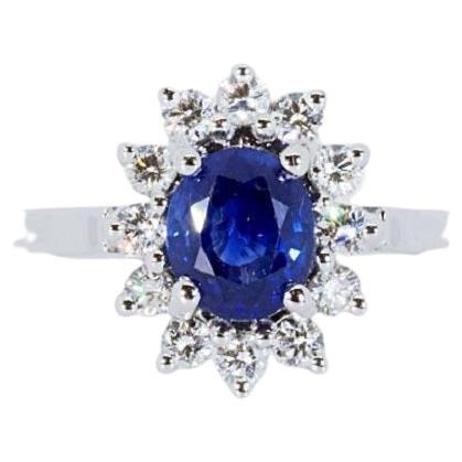 Bague Diana en or blanc 18 carats avec 1,1 carat de diamants et saphirs, certifié NGI