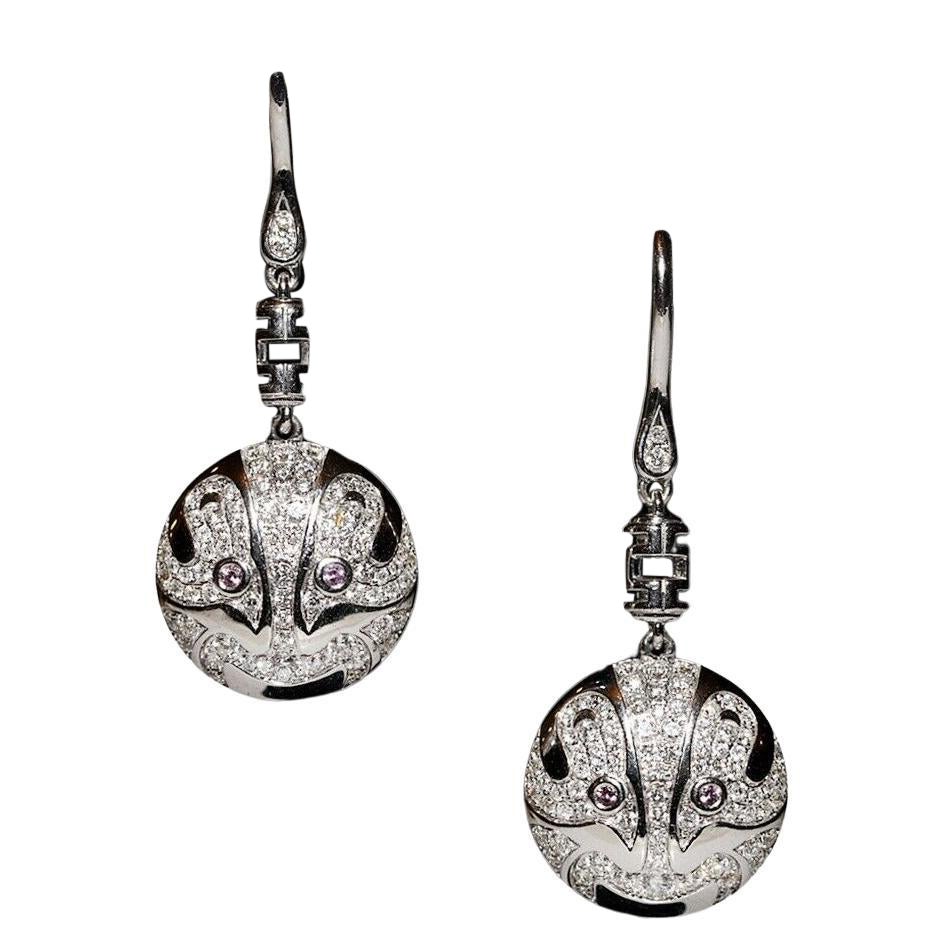 Orecchini a goccia in oro bianco 18k Divin Brand con diamanti naturali e drago decorato