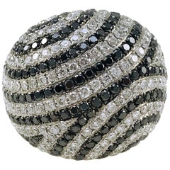 18K White Gold Dome Cocktail Ring with 5.50ct Black & White Diamonds