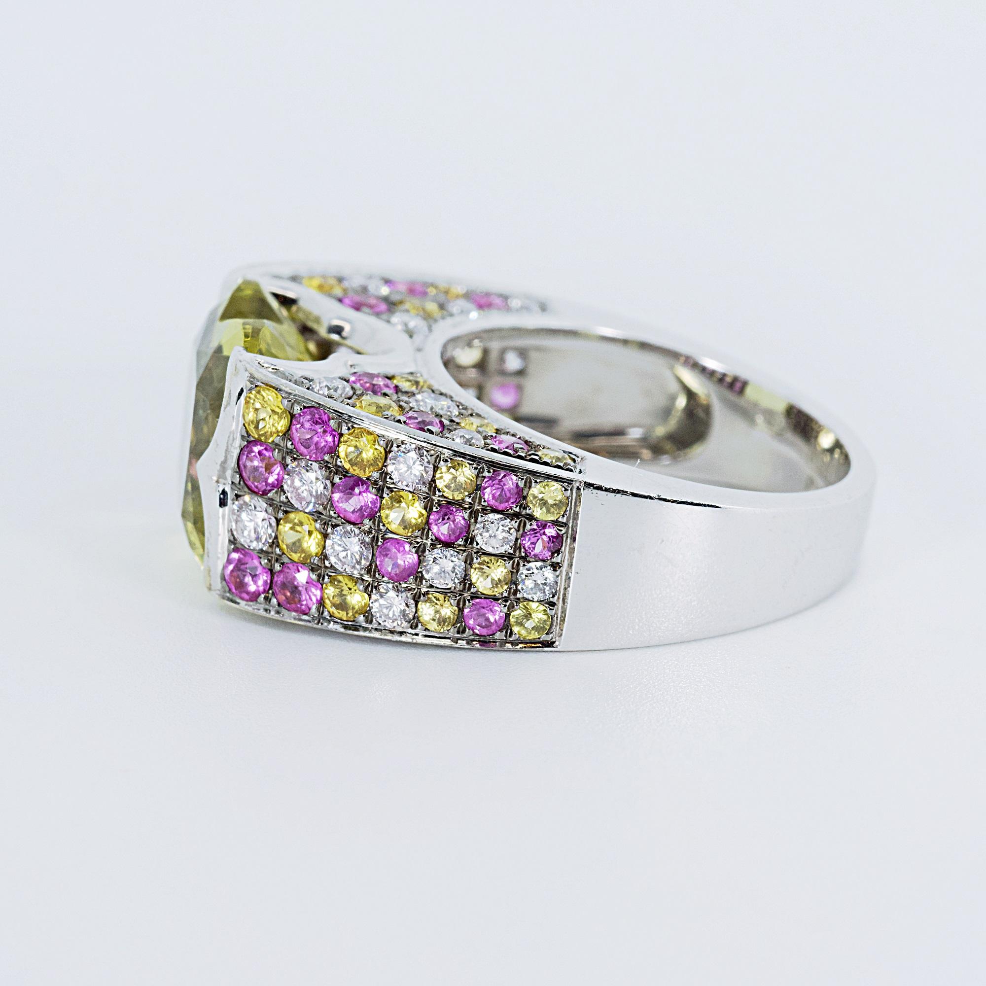 18 Karat WG Mauboussin Ring 8,45 Karat natürlicher Zitronenquarz Saphir und Diamanten Damen