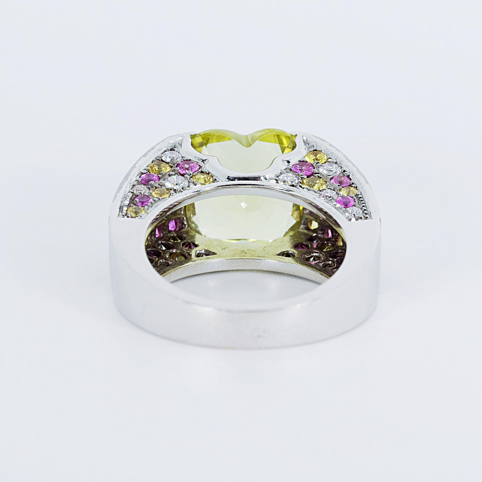 18 Karat WG Mauboussin Ring 8,45 Karat natürlicher Zitronenquarz Saphir und Diamanten 4