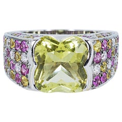 18K WG Mauboussin Ring 8.45 Ct Natural Lemon Quartz Sapphire and Diamonds