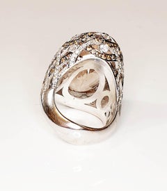 18k White Gold Dome Ring with Central Morganite and White and Brown Diamonds