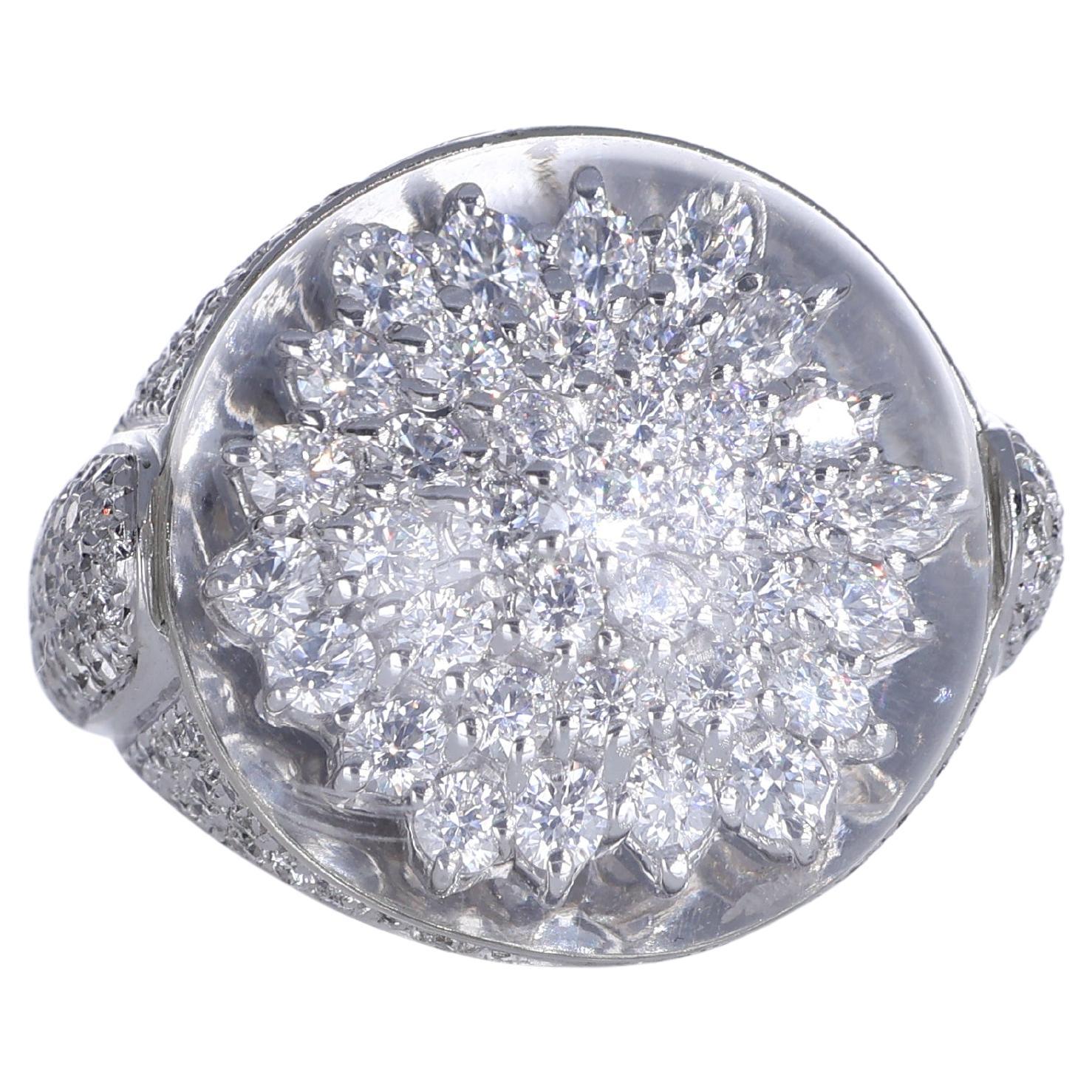 18K White Gold Dome Ring with Snowflake Pavé Diamonds