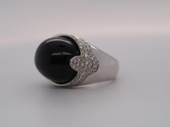 18k White Gold Domed Onyx and Diamond Statement Ring