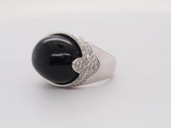 18k White Gold Domed Onyx and Diamond Statement Ring