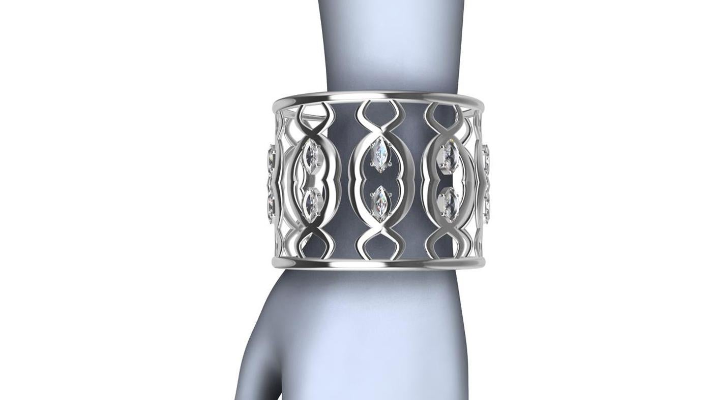 18k White Double Arabesque Cuff Bracelet with GIA diamonds 