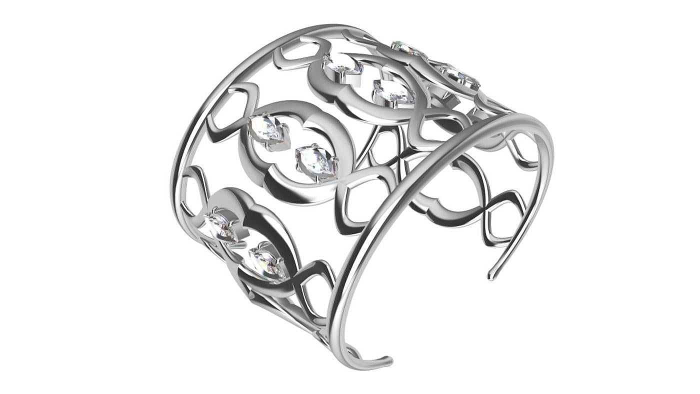 18 Karat White Gold Double Arabesque Cuff Bracelet with GIA Diamonds In Good Condition In New York, NY