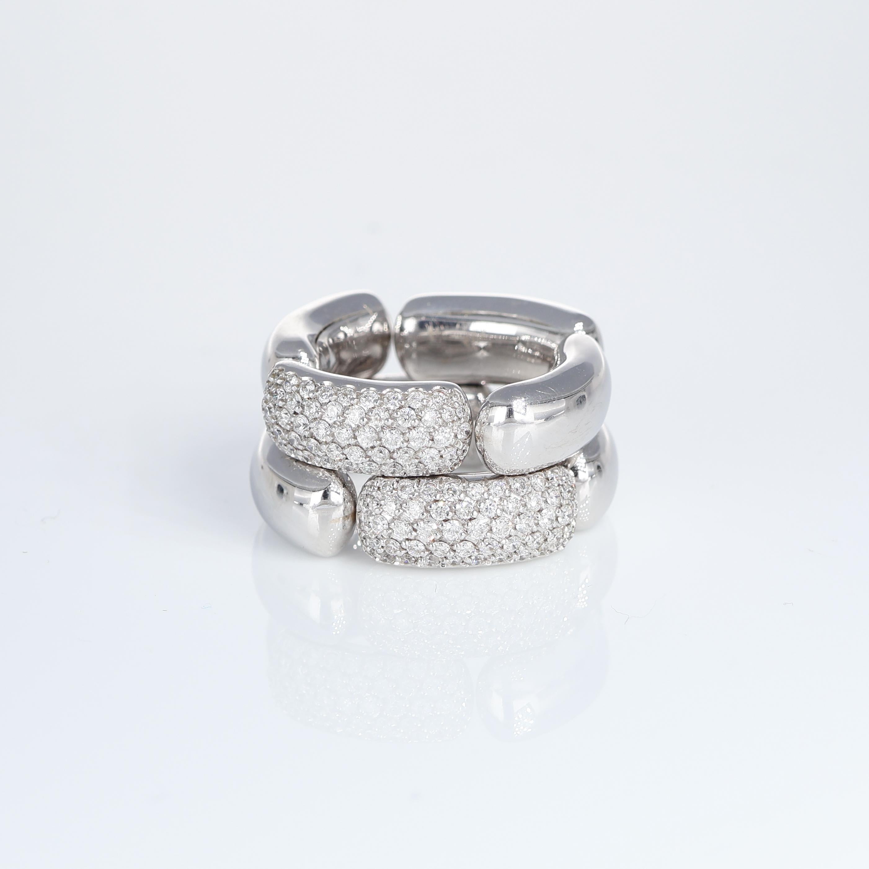 IMPORTANT NOTE:
✔ No additional costs will be added to this order.
✔ Shipping and customs duties are fully covered by us.
--------------------
This luxurious 18k white gold ring features an intricate double-chain design, accented with pavé-set