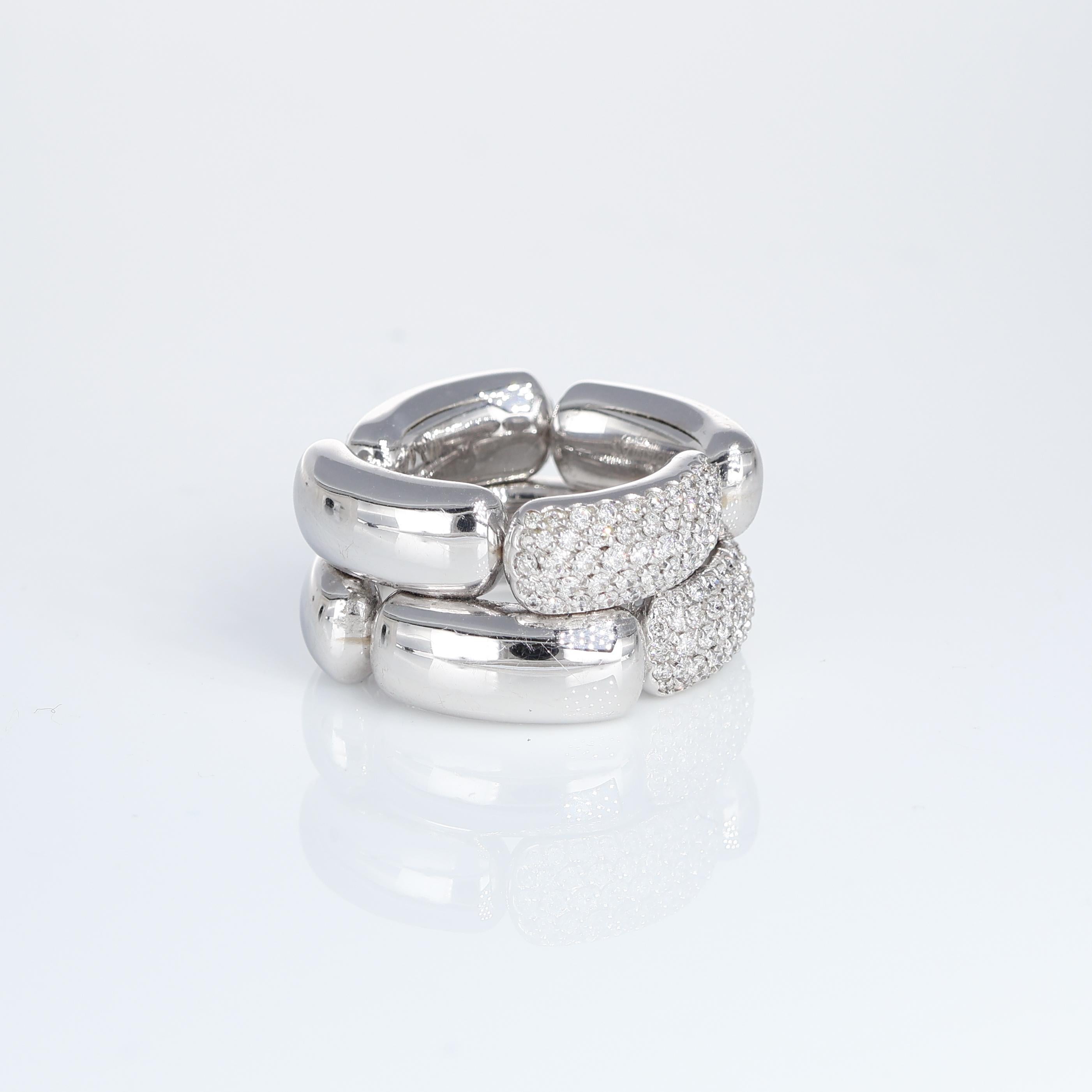 18k White Gold Double Chain Ring with Pavé White Diamonds 0.74 carats In New Condition For Sale In Bergamo, BG