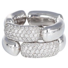 18k White Gold Double Chain Ring with Pavé White Diamonds 0.74 carats