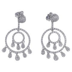 18K White Gold Double Circle Drop Earrings with Diamonds