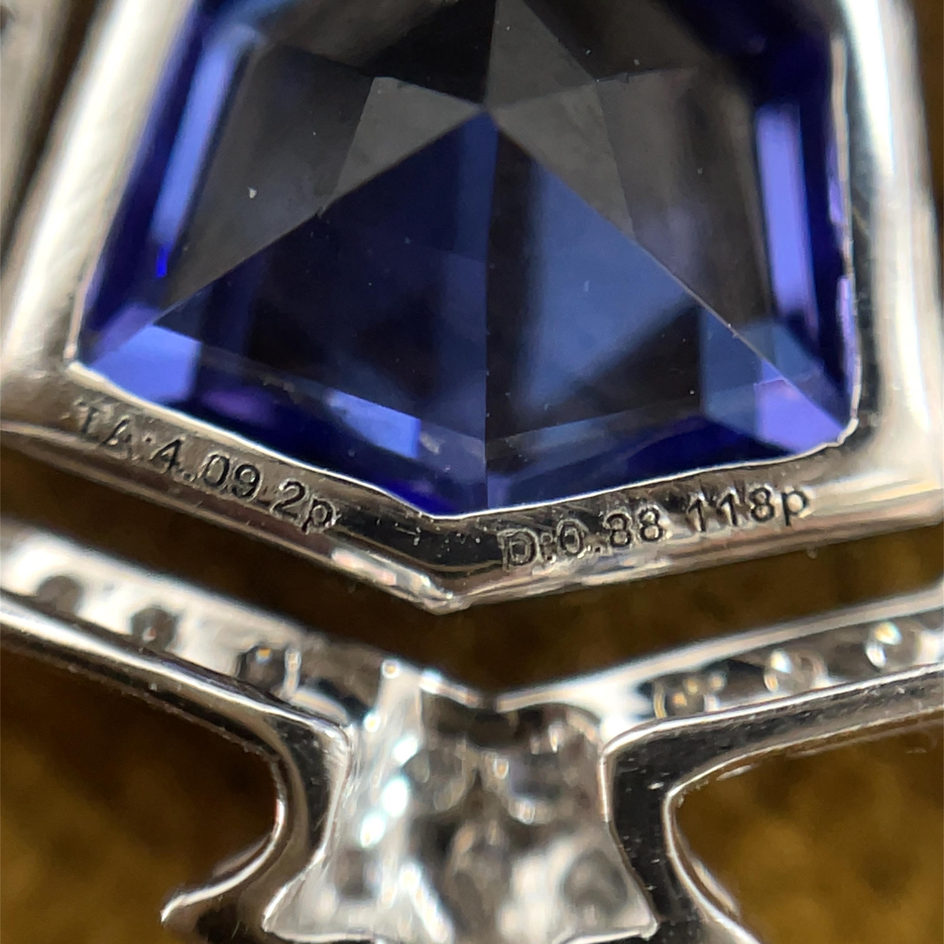 da uomo o donna Orecchini a doppio pendente in oro bianco 18k con tanzanite e diamanti in vendita