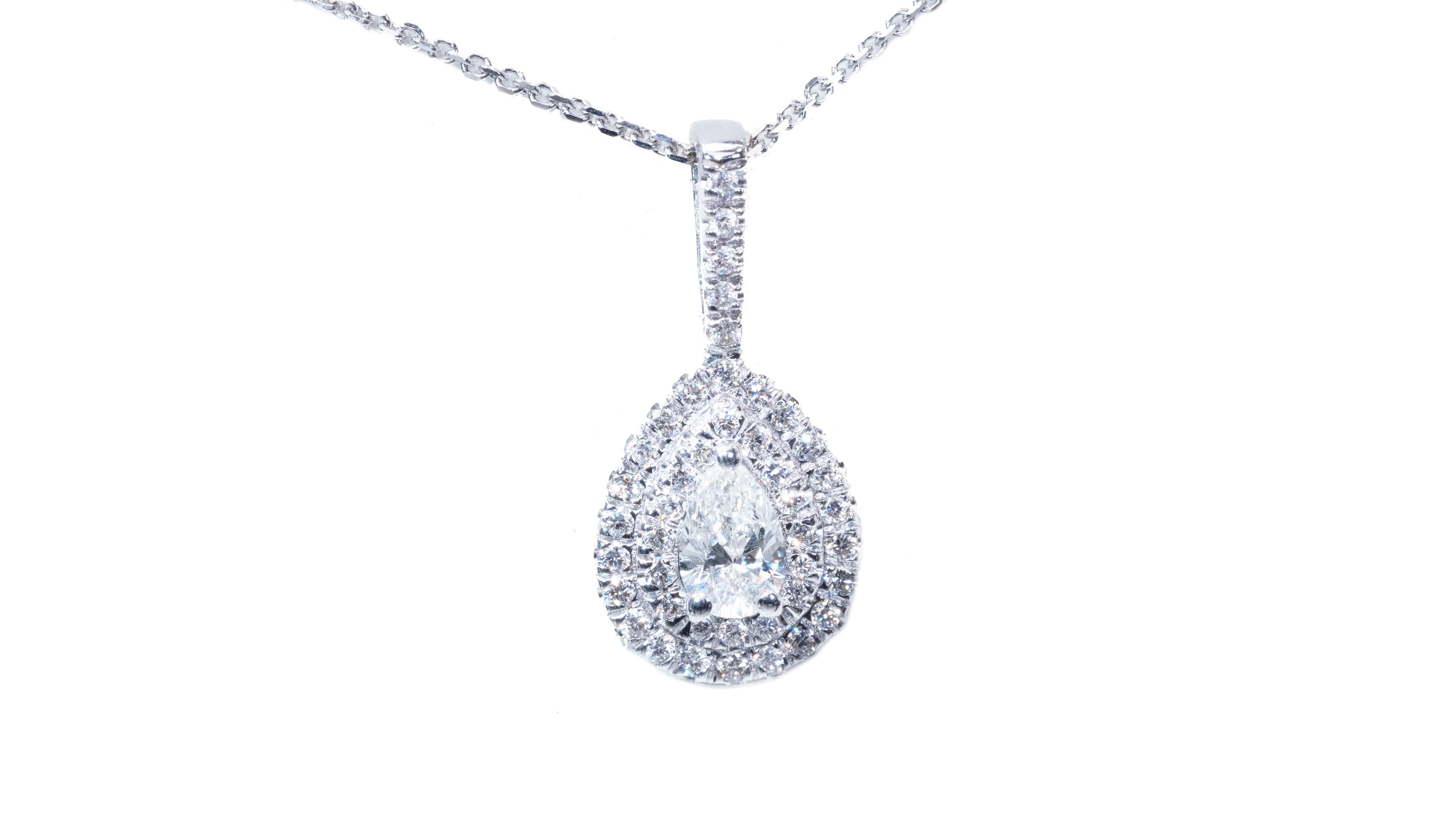 Women's 18k White gold Double Halo Pendant with Chain with 0.45 Natural Diamond-AIG Cert