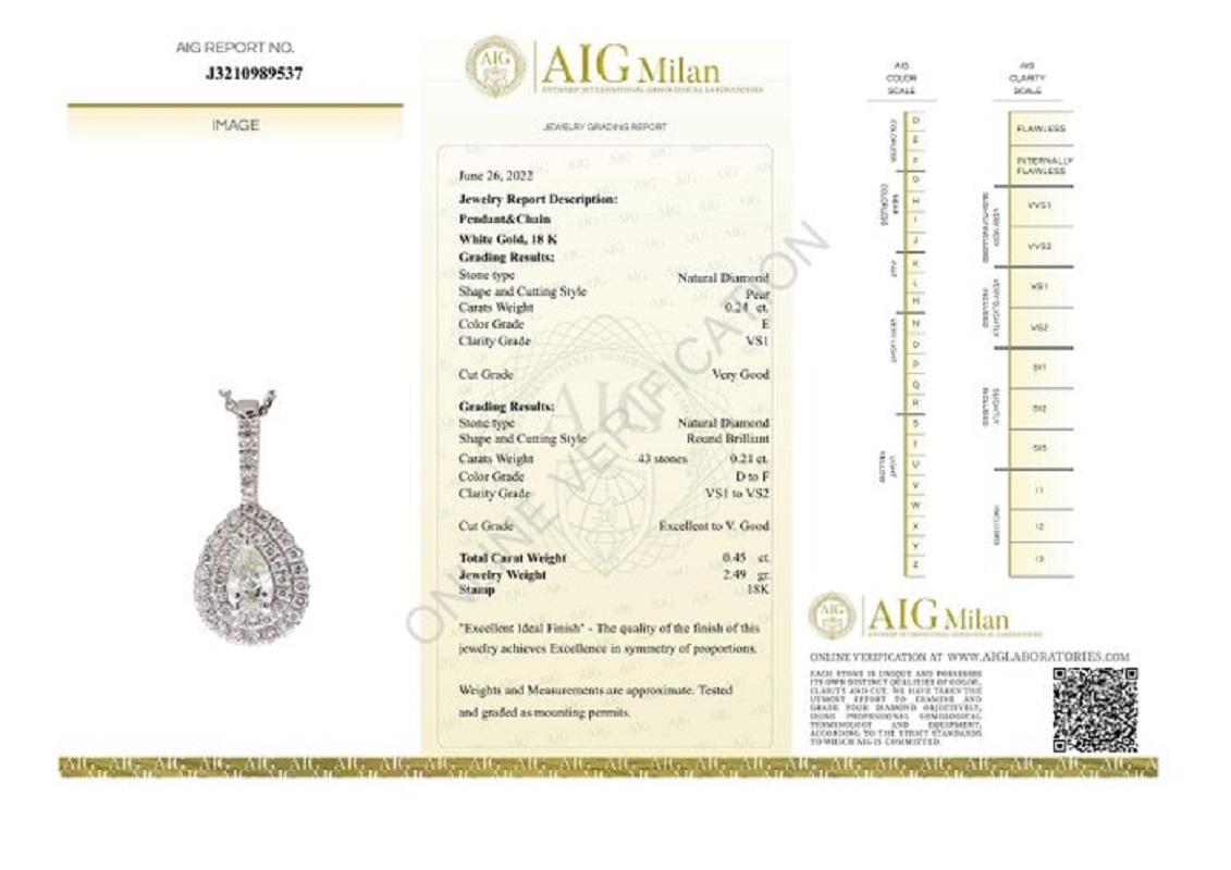 18k White gold Double Halo Pendant with Chain with 0.45 Natural Diamond-AIG Cert 1