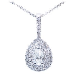 18k White gold Double Halo Pendant with Chain with 0.45 Natural Diamond-AIG Cert